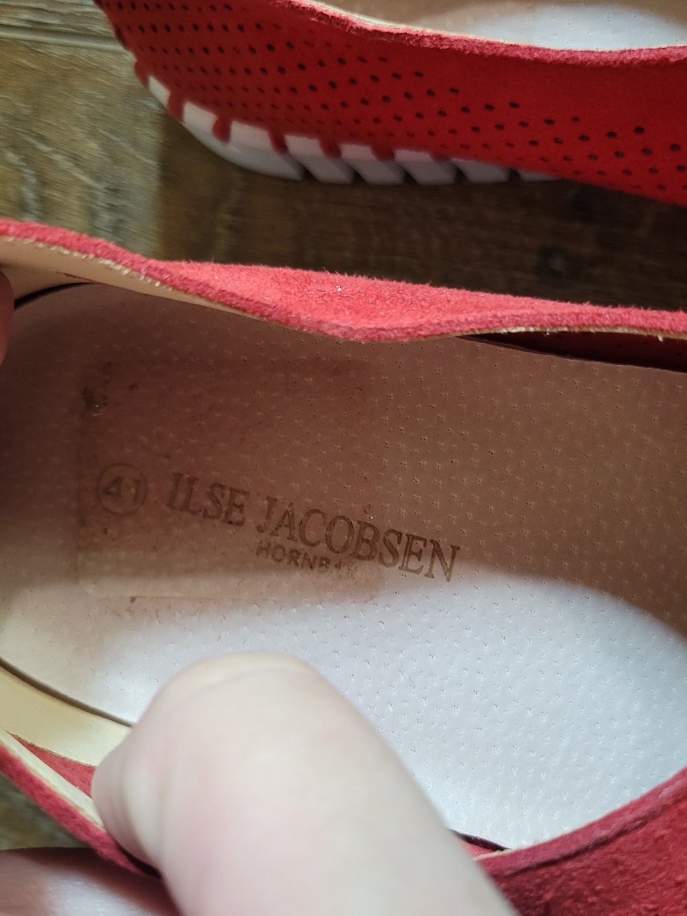 Ilse Jacobsen Red Perforated Suede Slip-Ons